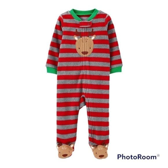Carter’s Just One You Baby Boys' Reindeer Striped Fleece Footies Size 3M - Picture 1 of 13